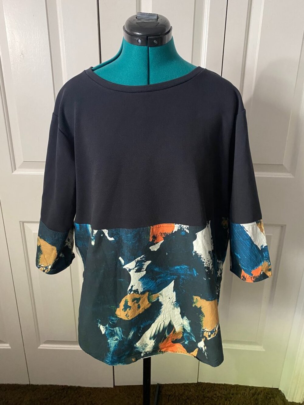 COS Navy and Abstract Print Top - 3/4 sleeves